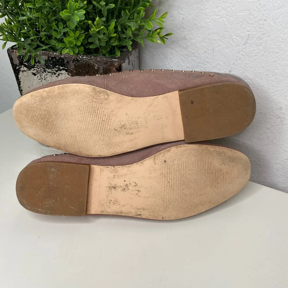 Bleecker & Bond Arianna Studded Suede Loafer Blush Pink Cottagecore Preppy Sz 10
